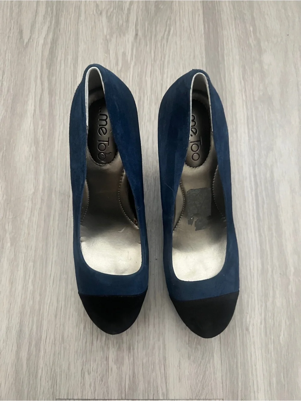 Me Too Navy Suede Leather Block Heel Pumps Black Cap Toe Women’s 7.5M Classic